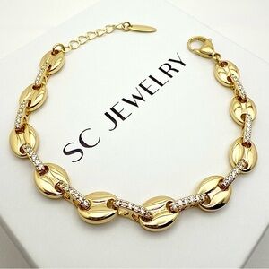 Puff Mariner Chain Bracelet with Cubic Zirconia Gold Plated Luxury Jewelry